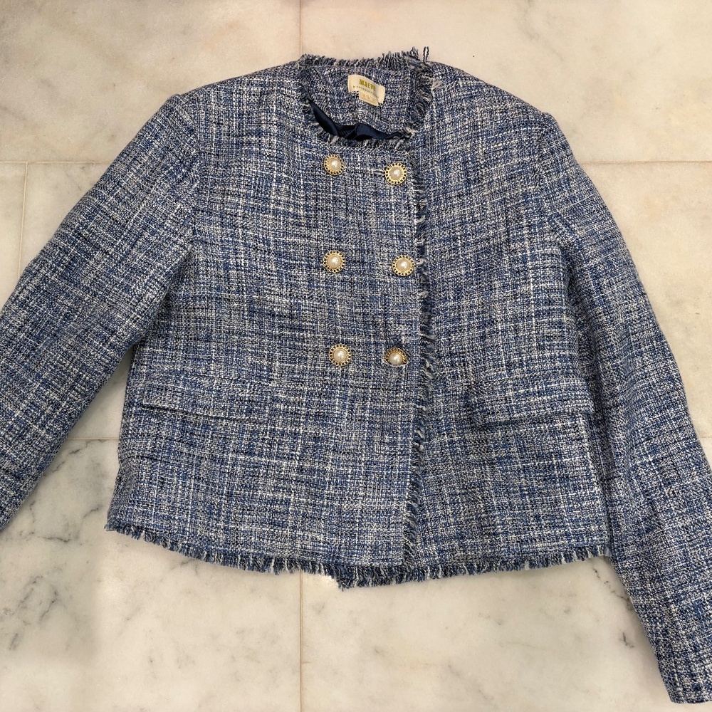 Tweed Blue Jacket with pearl and gold buttons